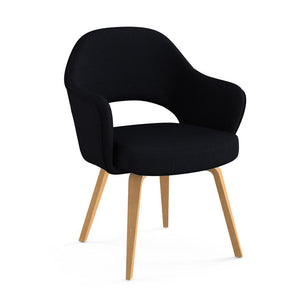 Saarinen Executive Arm Chair with Wood Legs Side/Dining Knoll Light Oak Hourglass - Caviar 