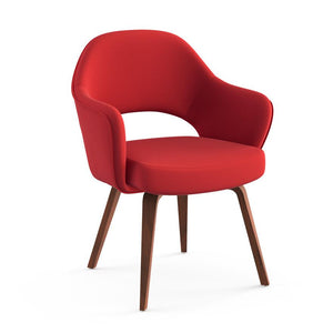 Saarinen Executive Arm Chair with Wood Legs Side/Dining Knoll Light Walnut Ultrasuede - Red 