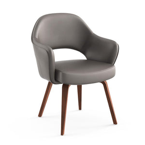 Saarinen Executive Arm Chair with Wood Legs Side/Dining Knoll Light Walnut Volo Leather - Black 