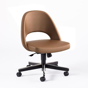Saarinen Executive Armless Chair with Swivel Base Side/Dining Knoll Hard Volo Leather - Tan 