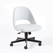 Saarinen Executive Armless Chair with Swivel Base Side/Dining Knoll Hard Sabrina Leather - White 