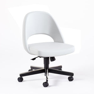 Saarinen Executive Armless Chair with Swivel Base Side/Dining Knoll Hard Sabrina Leather - White 