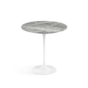 Saarinen Side Table - 20” Round side/end table Knoll White Grey marble, Shiny finish 