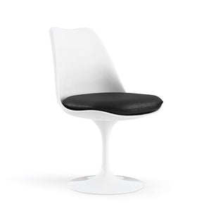 Saarinen Tulip Side Chair Side/Dining Knoll White Vinyl Black Fixed