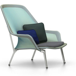 Slow Chair lounge chair Vitra Polished Aluminum Blue/Green Glides for carpet