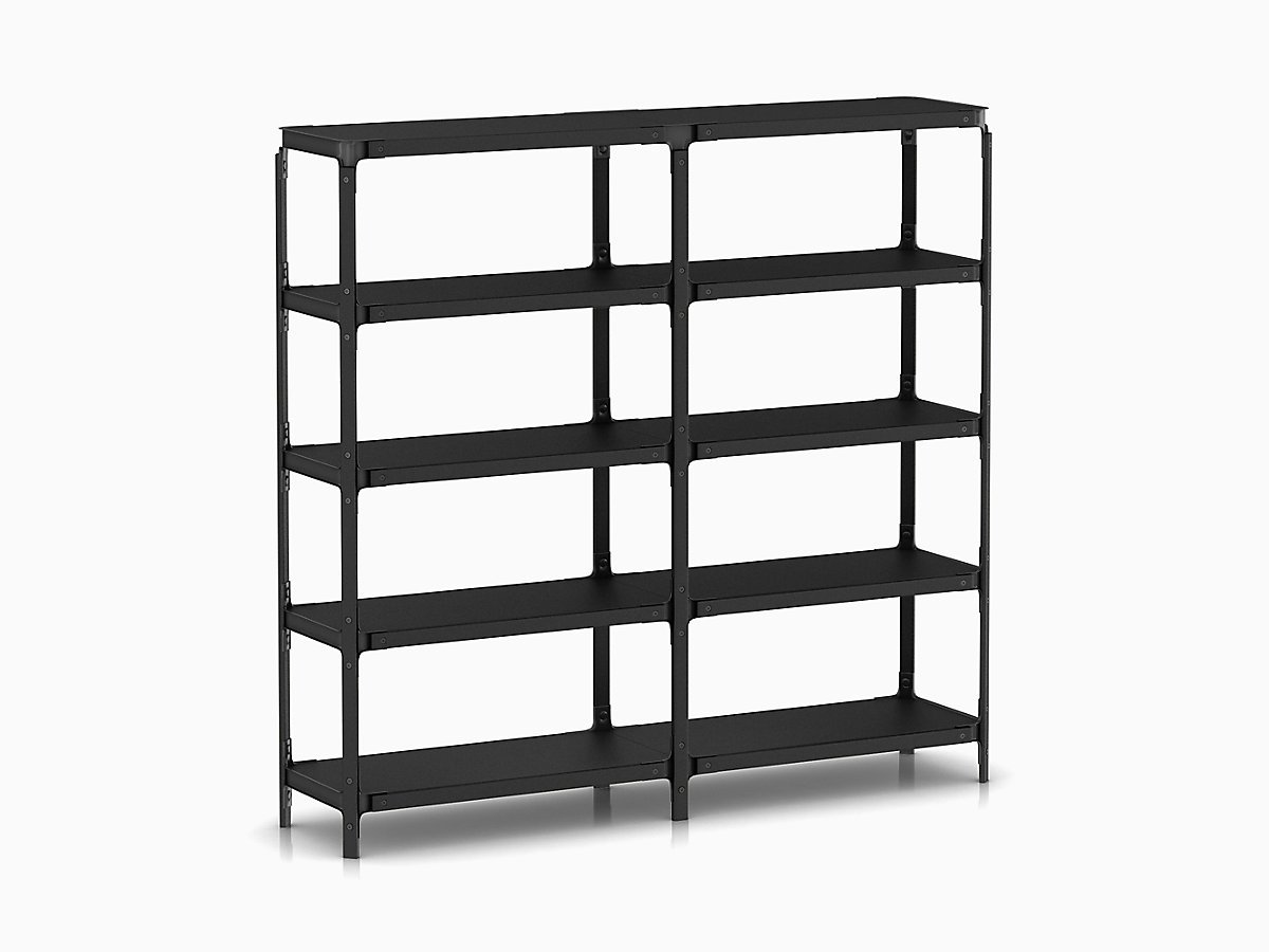 Steelwood Shelving System storage Magis Black frame &amp; shelf finish 5 Shelves high - 2 modules wide 