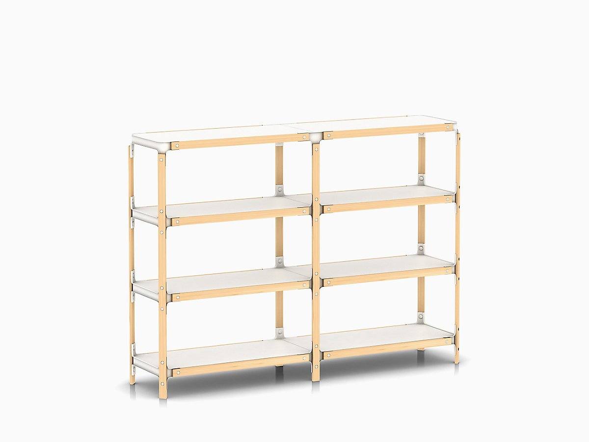 Steelwood Shelving System storage Magis natural beech frame / white shelf finish 4 Shelves high - 2 modules wide