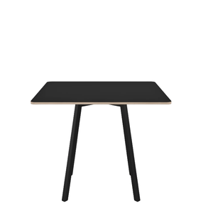 Emeco Su Cafe Square Table Dining Tables Emeco Square Top 36” Black Anodized Aluminum Legs Black Laminate Plywood