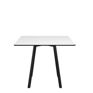 Emeco Su Cafe Square Table Dining Tables Emeco Square Top 36” Black Anodized Aluminum Legs White HPL