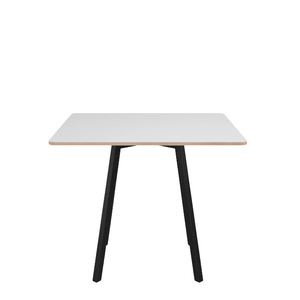 Emeco Su Cafe Square Table Dining Tables Emeco Square Top 36” Black Anodized Aluminum Legs White Laminate Plywood