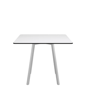 Emeco Su Cafe Square Table Dining Tables Emeco Square Top 36” Clear Anodized Aluminum Legs White HPL