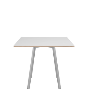 Emeco Su Cafe Square Table Dining Tables Emeco Square Top 36” Clear Anodized Aluminum Legs White Laminate Plywood