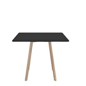 Emeco Su Cafe Square Table Dining Tables Emeco Square Top 36” Natural Wood Legs Black HPL