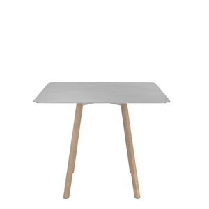 Emeco Su Cafe Square Table Dining Tables Emeco Square Top 36” Natural Wood Legs Brushed Aluminum