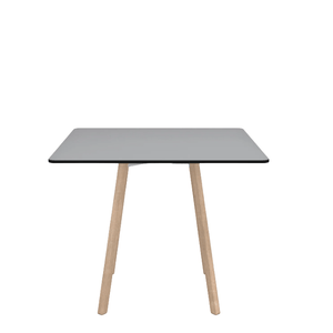 Emeco Su Cafe Square Table Dining Tables Emeco Square Top 36” Natural Wood Legs Gray HPL