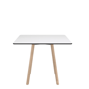 Emeco Su Cafe Square Table Dining Tables Emeco Square Top 36” Natural Wood Legs White HPL