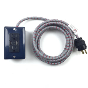 12' Exto Dual-Usb, Dual-Outlet - Navy Blue Accessories Conway Electric Navy Blue/Black w/ Grey & Red X Cord 