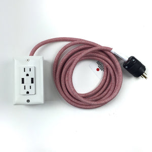 12' Exto Dual-Usb, Dual-Outlet - Whitewash Accessories Conway Electric Whitewash White w/ White & red Herringbone Cord 
