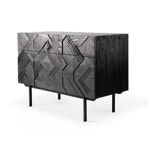 Teak Graphic Black Chest of Drawers storage Ethnicraft 