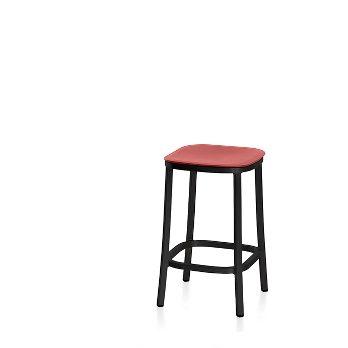 Emeco 1 Inch Counter Stool - Recycled Plastic Stools Emeco Dark Powder Coated Aluminum Orange 