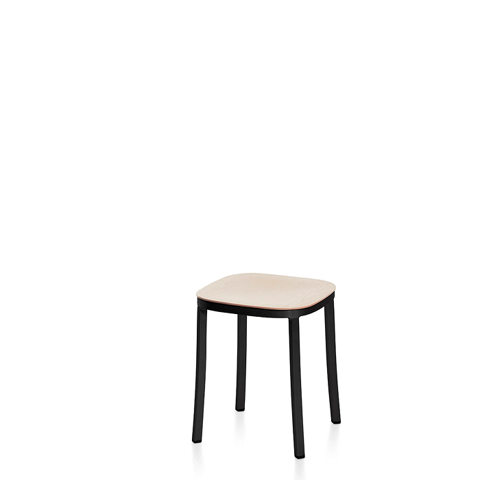 Emeco 1 Inch Small Stool - Wood Seat Stools Emeco Black Powder Coated Aluminum Ash 