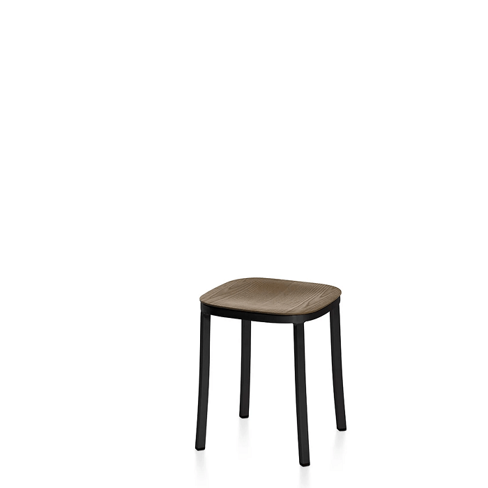 Emeco 1 Inch Small Stool - Wood Seat Stools Emeco Black Powder Coated Aluminum Walnut 