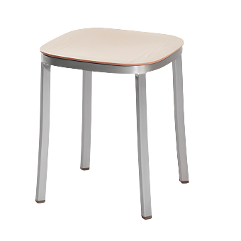 Emeco 1 Inch Small Stool - Wood Seat Stools Emeco Hand Brushed Aluminum Ash 