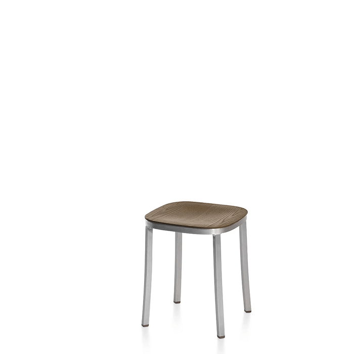 Emeco 1 Inch Small Stool - Wood Seat Stools Emeco Hand Brushed Aluminum Walnut 