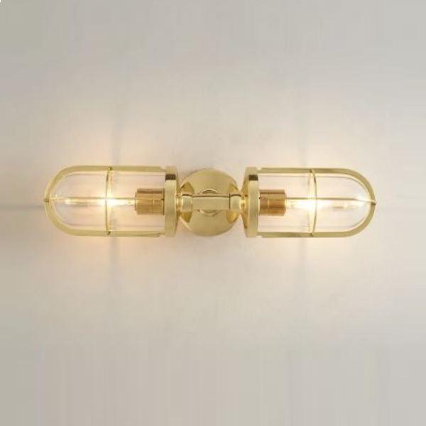 Weatherproof Ship’s Double Well Glass Wall light Wall Lights Original BTC Polished Brass Clear Glass 