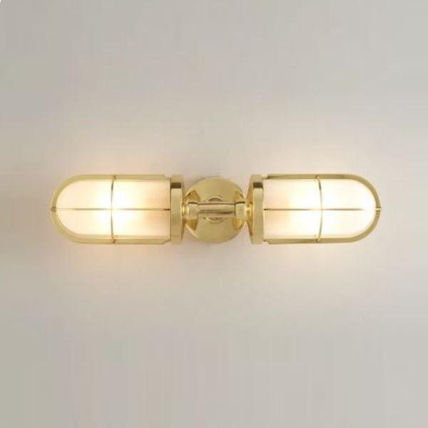 Weatherproof Ship’s Double Well Glass Wall light Wall Lights Original BTC Polished Brass Frosted Glass 