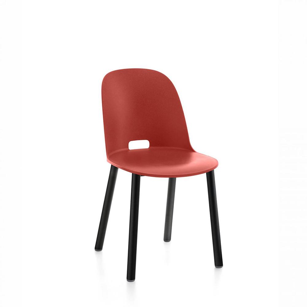 Alfi High Back Chair With Aluminum Base Side/Dining Emeco Black Powder Coated Red 