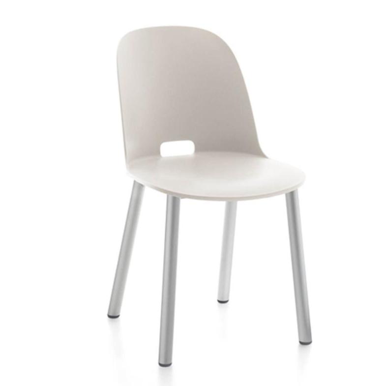 Alfi High Back Chair With Aluminum Base Side/Dining Emeco Aluminum Natural White 