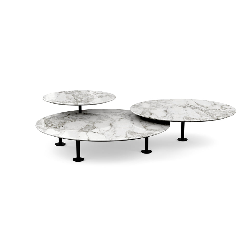 Grasshopper Coffee Table - Triple Coffee Tables Knoll Black Arabescato marble - Shiny finish 