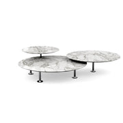 Grasshopper Coffee Table - Triple Coffee Tables Knoll Polished Chrome Arabescato marble - Shiny finish 
