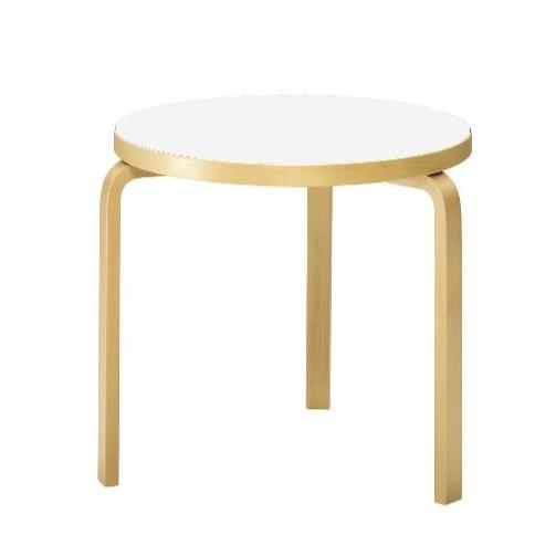 AALTO Table Round 90B Tables Artek Top IKI White HPL | Legs and Edge Band Natural Lacquered 