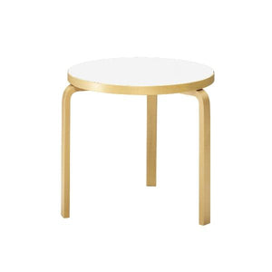 AALTO Table Round 90B Tables Artek Top IKI White HPL | Legs and Edge Band Natural Lacquered 