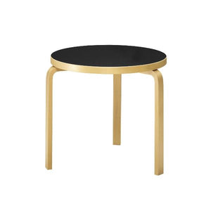 AALTO Table Round 90B Tables Artek Top Black Linoleum | Legs and Edge Band Natural Lacquered + $105.00 