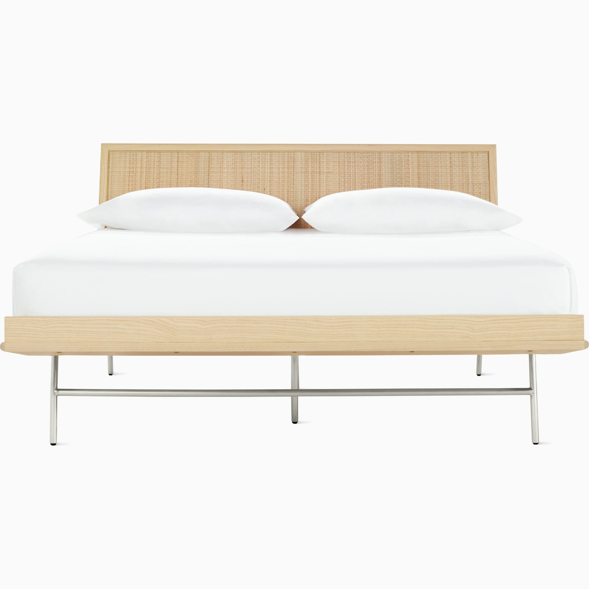 Nelson Thin Edge Bed - H Frame Legs Beds herman miller Full Size Natural Cane Headboard White Ash Frame Finish