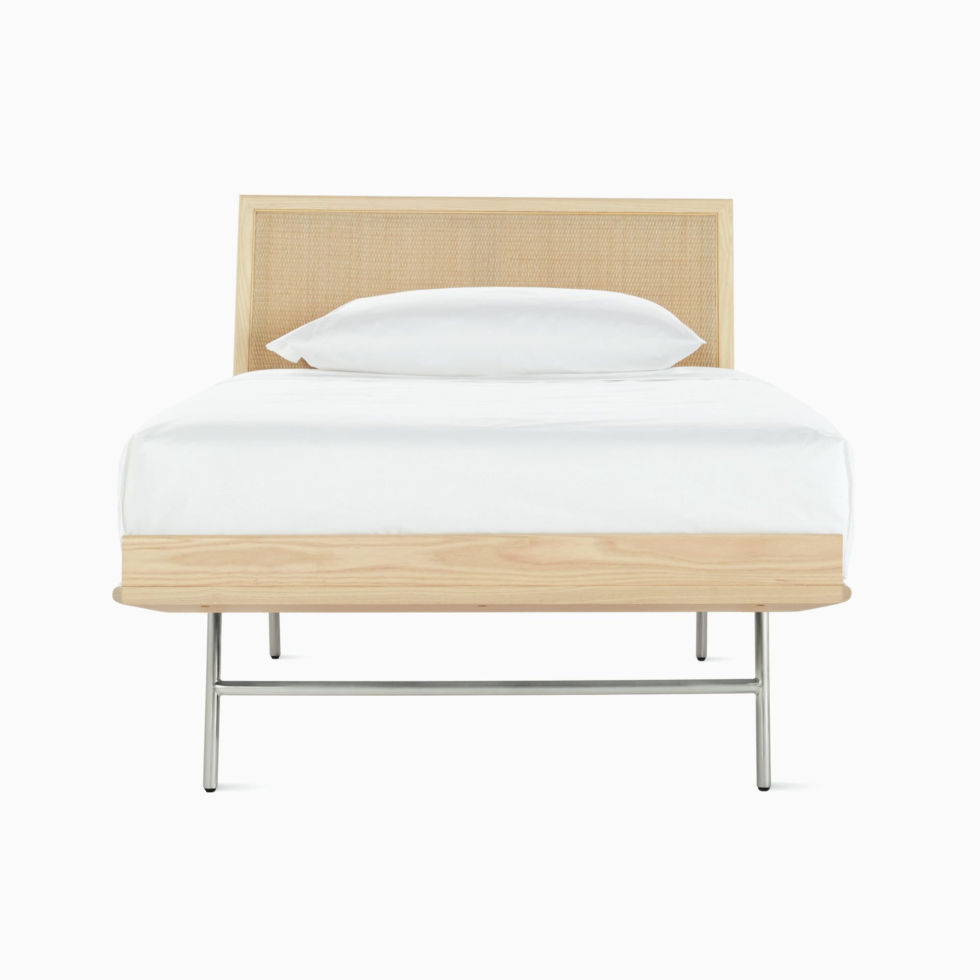 Nelson Thin Edge Bed - H Frame Legs Beds herman miller Twin Size Natural Cane Headboard White Ash Frame Finish