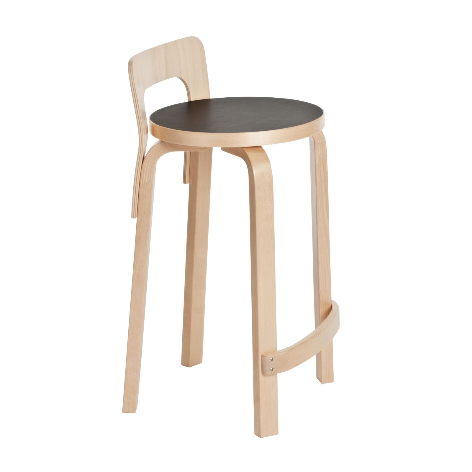 Stool High Chair K65 Stools Artek Black Linoleum Seat - Natural Birch Legs 