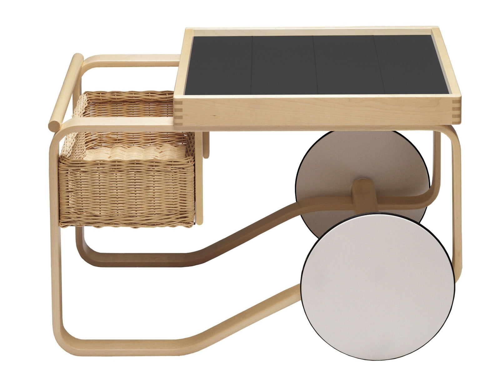 Tea Trolley 900 Carts / Trolleys Artek Natural Frame/Black Ceramic Tiles 