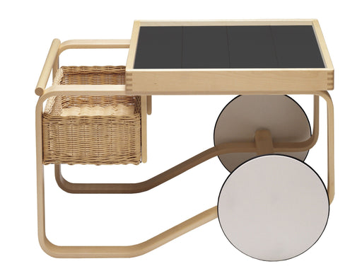 Tea Trolley 900 Carts / Trolleys Artek Natural Frame/Black Ceramic Tiles 