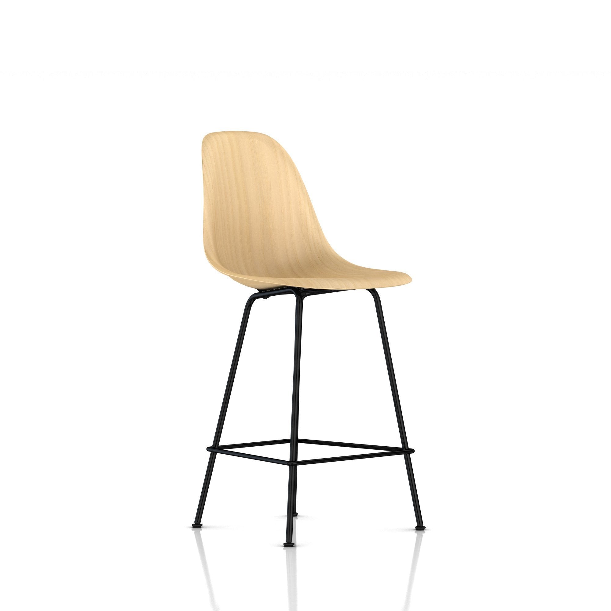 Eames Molded Wood Counter Stool Stools herman miller Black Base Finish White Ash Shell + $100.00 Standard Glide With Felt Bottom + $20.00