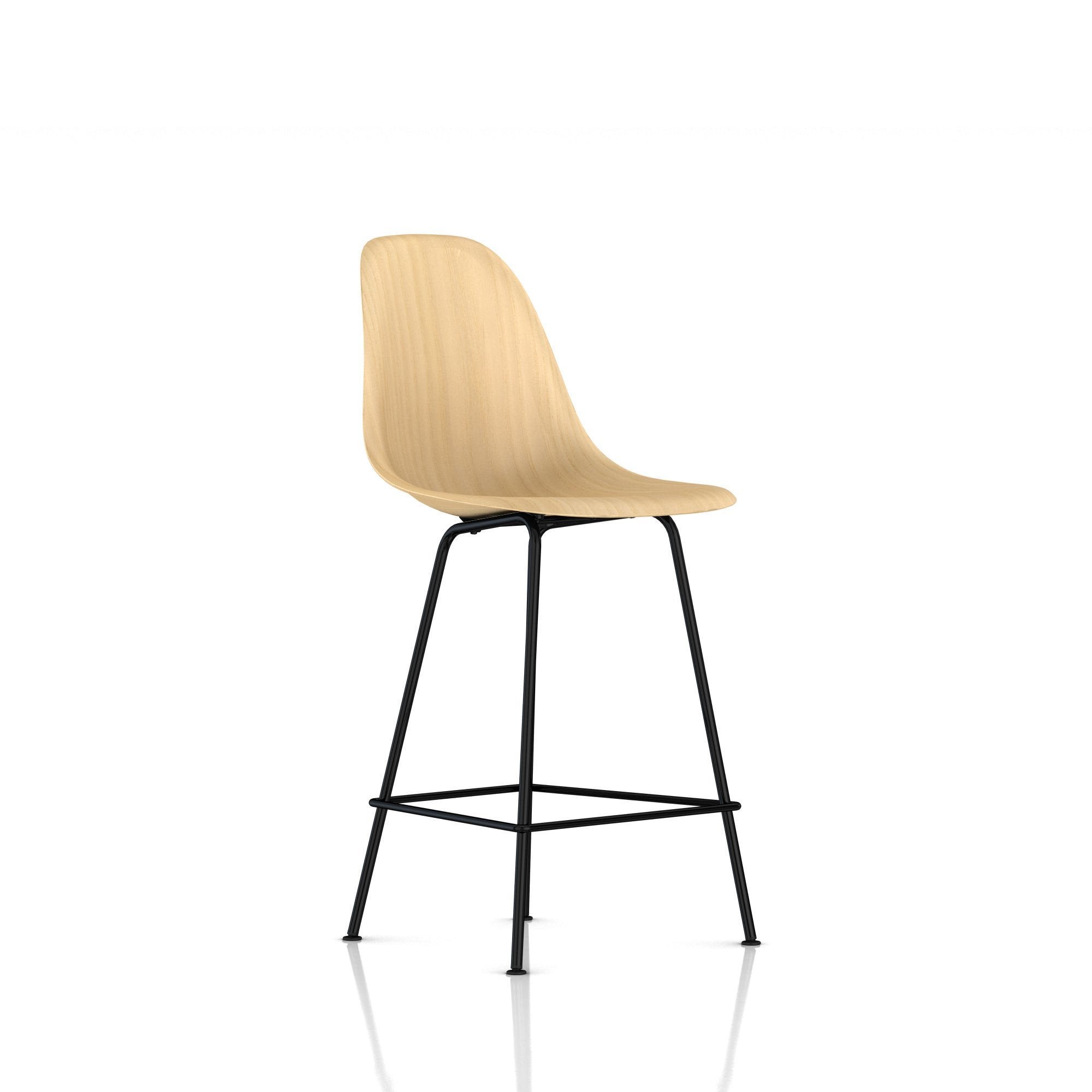 Eames Molded Wood Counter Stool Stools herman miller Black Base Finish White Ash Shell + $100.00 Standard Glides