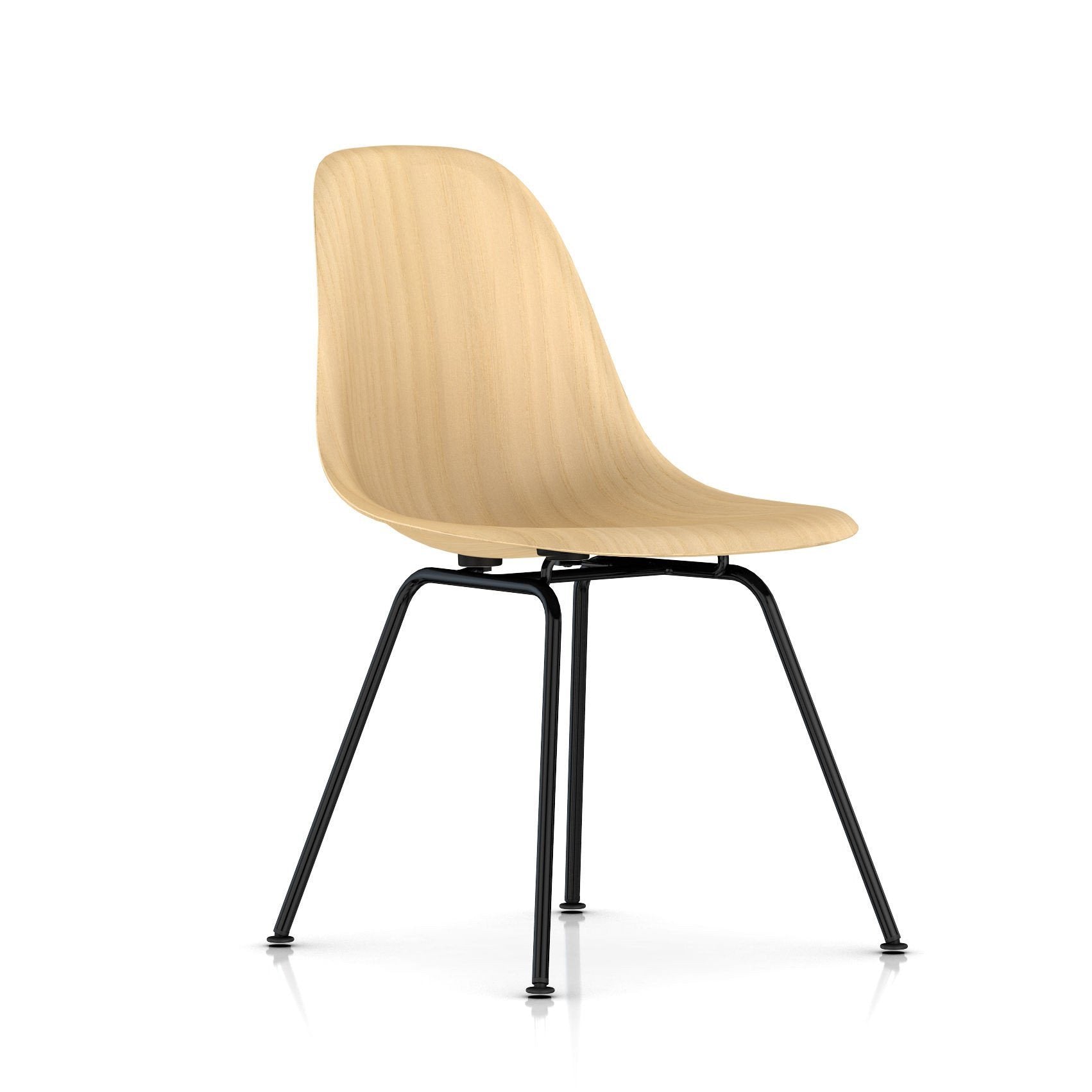 Eames Molded Wood Side Chair - 4-Leg Base Side/Dining herman miller Black Base Frame Finish White Ash Seat and Back + $100.00 Standard Glide With Felt Bottom + $20.00