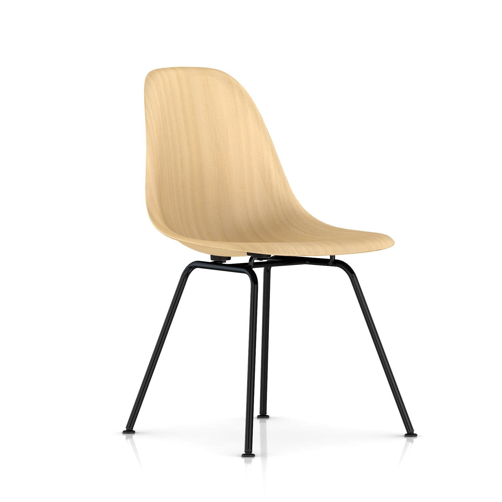 Eames Molded Wood Side Chair - 4-Leg Base Side/Dining herman miller Black Base Frame Finish White Ash Seat and Back + $100.00 Standard Glide