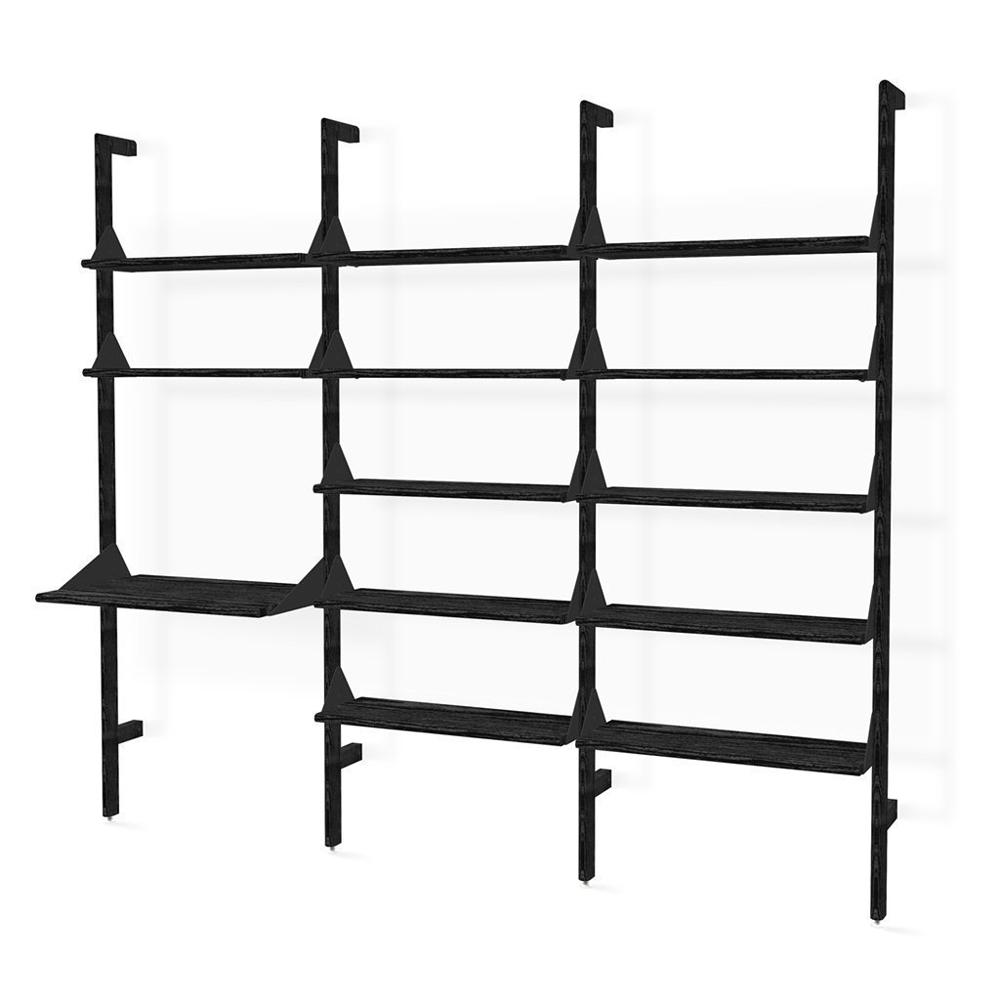 Branch-3 Shelving Unit w/ Desk Shelves Gus Modern Black Uprights / Black Brackets / Black Ash Shevles 