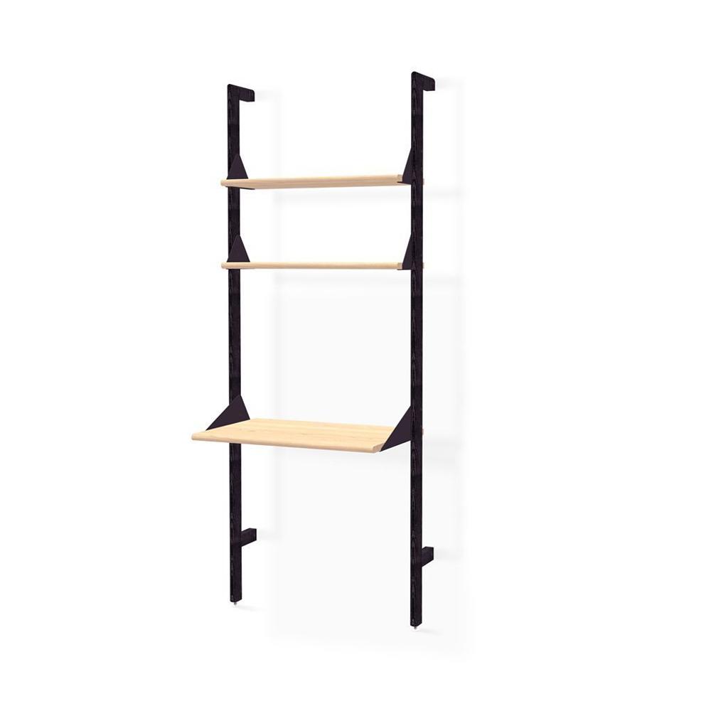 Branch-1 Shelving Unit w/ Desk Shelves Gus Modern Black Uprights / Black Brackets / Black Ash Shevles 