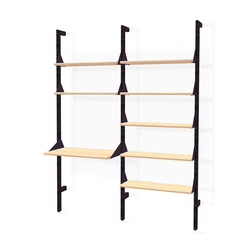 Branch-2 Shelving Unit w/ Desk Shelves Gus Modern Black Uprights / Black Brackets / Blonde Ash Shelves 