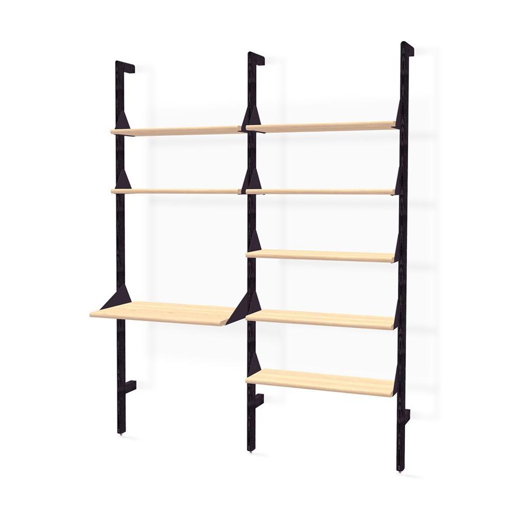 Branch-2 Shelving Unit w/ Desk Shelves Gus Modern Black Uprights / Black Brackets / Blonde Ash Shelves 